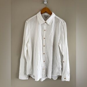 Orvis Women’s Sz L Linen Blend Coastal Beachy Casual Resort Button Up Shirt